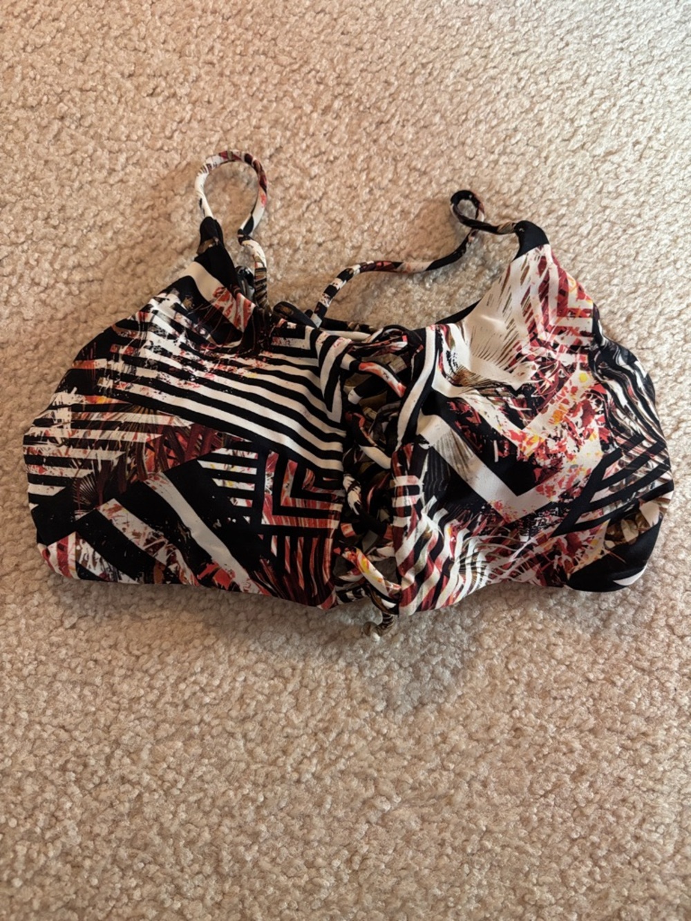Express Geometric Lace Up Bikini Top